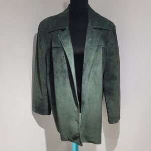 Danier Unisex Vintage Geunuine Suede Leather Open Front Lined Jacket Large Green